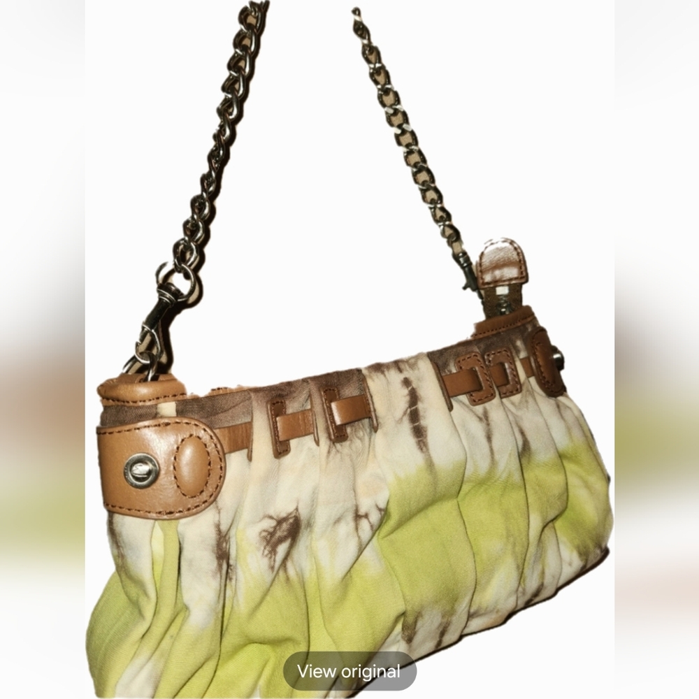 VINTAGE Elienne collection privee tie dyed canvas and brown leather small should - Picture 3 of 17